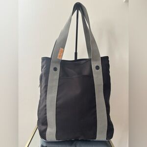 Parcel Black Tote with Gray Straps